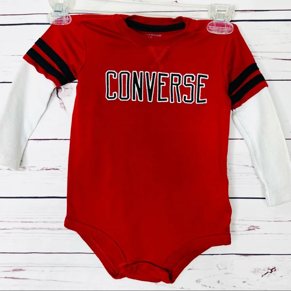 Converse Long Sleeve Baby Onesie 24 Months Red Black